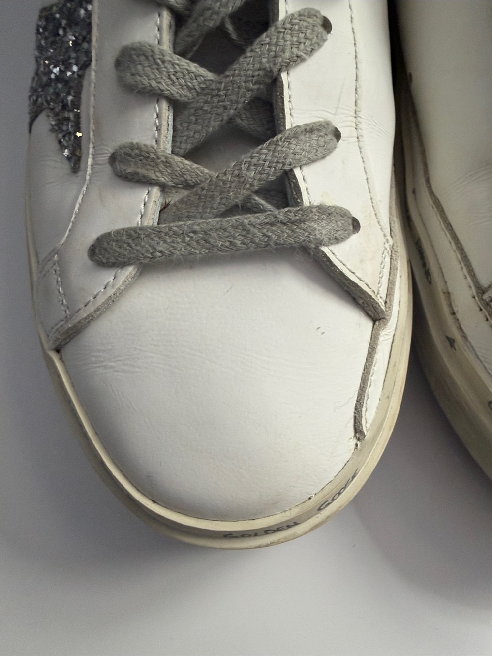 Golden Goose White Leather Hi Star Sneaker with Silver Glitter Star 38 - Picture 8 of 15